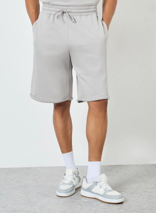 Styli  Men Grey Oversized Puff Print T-Shirt and Shorts Co-Ords for Men | Best Price UAE